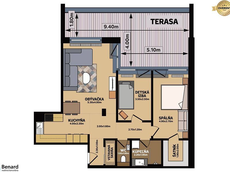 Veľký 3izb. na Zelenéj stráni s 28m²  terasou