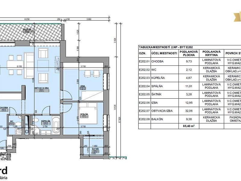 NAD KOVANCOM, 3 IZBOVÝ BYT, 2.NP, 85,4m2;