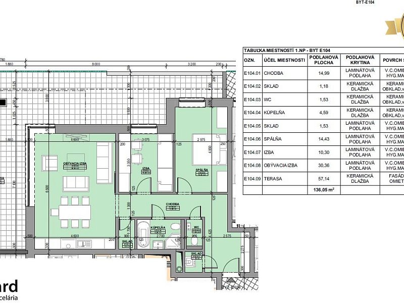 NAD KOVANCOM 3 IZBOVÝ BYT, 1.NP, 136,05m2;