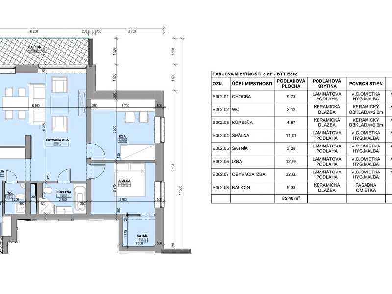 NAD KOVANCOM 3 IZBOVÝ BYT, 3.NP, 85.4m2; REZERVOVANÉ;