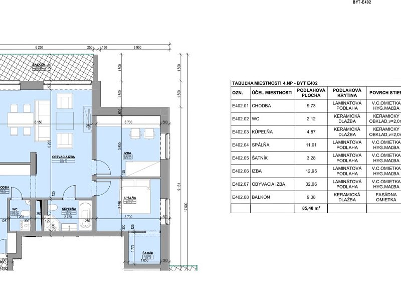 NAD KOVANCOM 3 IZBOVÝ BYT, 4.NP, 85,4m2;