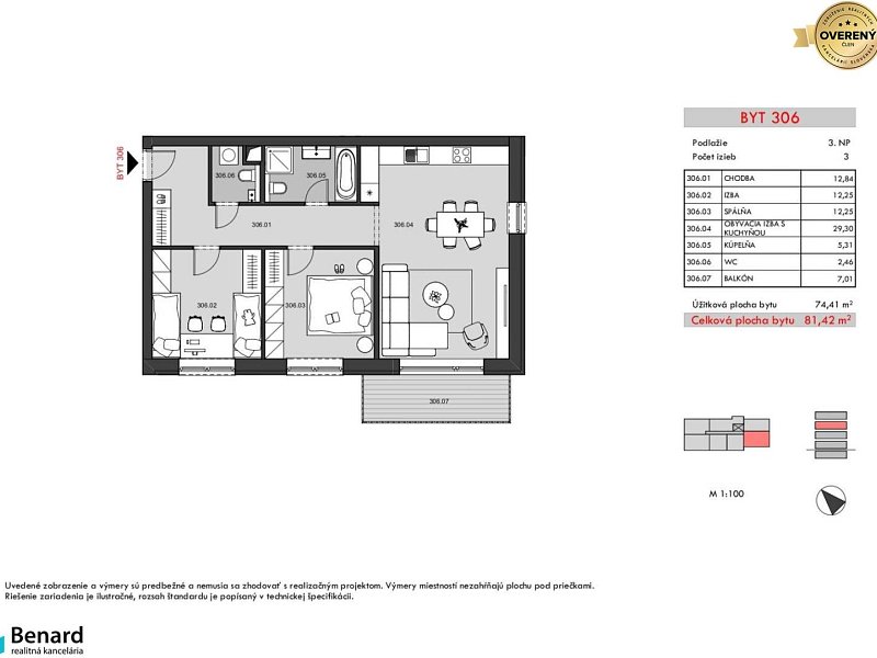 BD – RELAX; 3 IZBOVÝ BYT; 3.NP; 81,42m2;PREDANÉ;