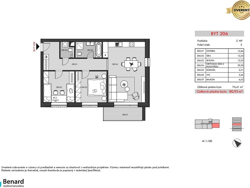 BD – RELAX; 3 IZBOVÝ BYT; 2.NP; 80,93m2;